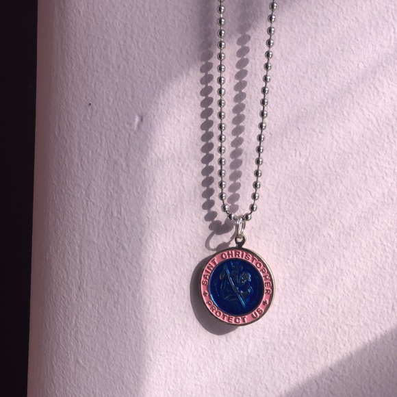 Pink and Turquoise St. Christopher of Travel Necklace - Picture 2 of 4